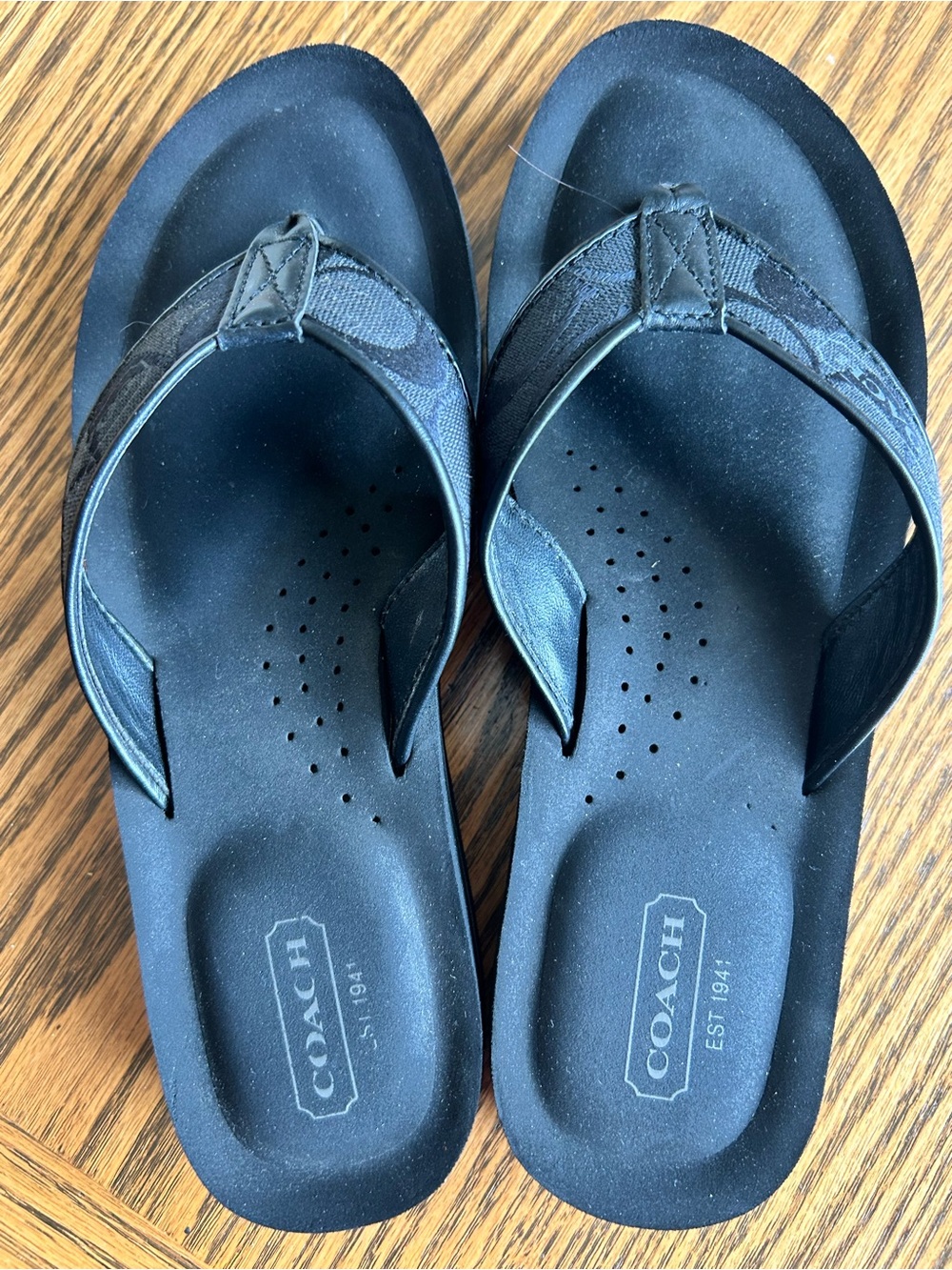 Coach Women’s Black Jolie Signature Logo Strap Thong Flip Flop Sandals Size 8 - Picture 4 of 15